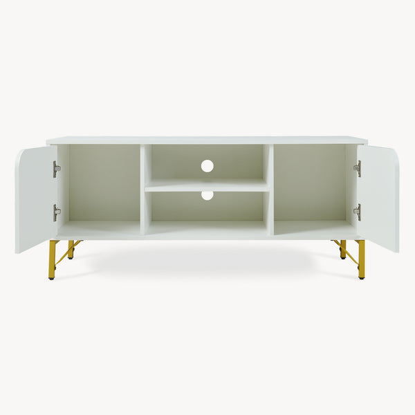 Mobile Porta TV Reyri a 2 Ante e 2 Vani Aperti 120 x 39 x 52 cm - Bianco/Dorato [en.casa]