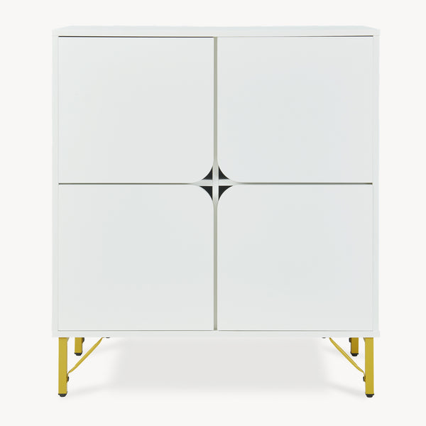 Credenza Reyri Madia Moderna Salvaspazio con 4 Ante 90x80x35 cm Bianco / color Oro [en.casa] 