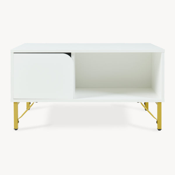 Tavolino Centrale da Salotto Reyri Tavolo Basso con Scomparti e Anta 80x45x42 cm Bianco / color Oro [en.casa] 