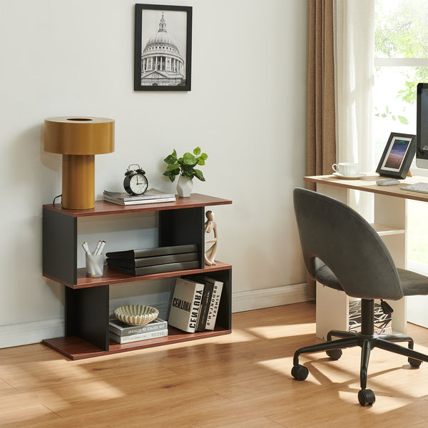Tavolino Laterale Trond a 2 Scomparti Aperti Mobiletto Multiuso 80 x 29 x 60 cm - Nero/Effetto Noce [en.casa]