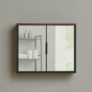 Mobiletto da Parete Trond con 2 Ante a Specchio Armadietto Pensile da Bagno 50 x 60 x 15 cm - Nero/Effetto Noce [en.casa]


