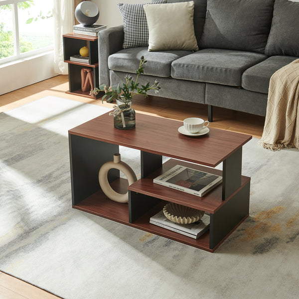 Tavolino Trond 80x40x42 cm Nero/Noce [en.casa]