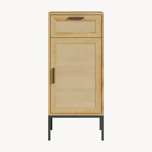 Mobile da Bagno Marhasa con Cassetto e Anta 92 x 40 x 30 cm - Effetto Rovere / Rattan / Nero [en.casa]