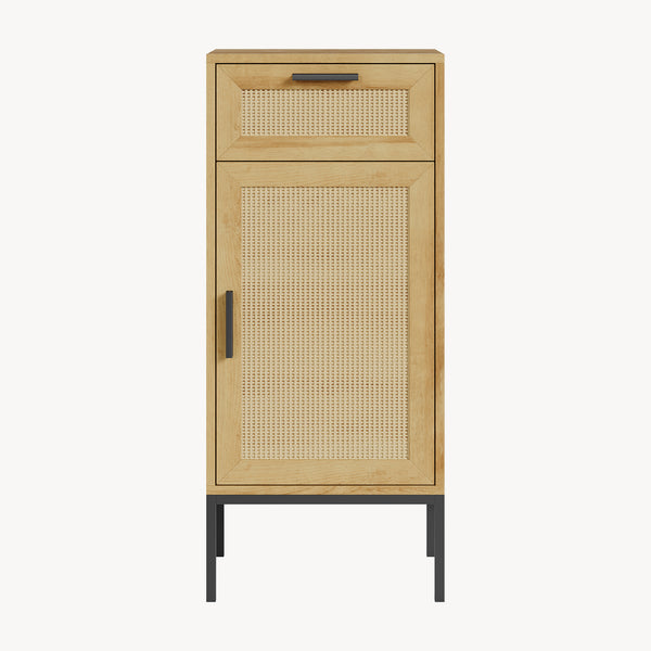 Mobile da Bagno Marhasa con Cassetto e Anta 92 x 40 x 30 cm - Effetto Rovere / Rattan / Nero [en.casa]
