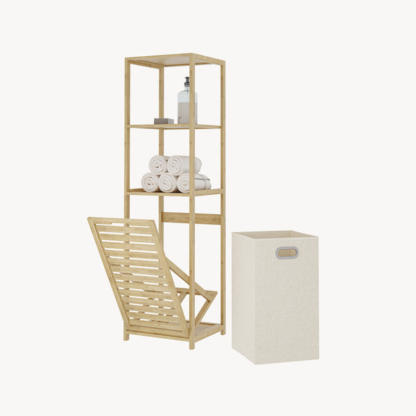 Scaffale da Bagno Anun in Bambù con Cesto Portabiancheria Rimovibile 130x36x33 cm - Effetto Legno [en.casa]