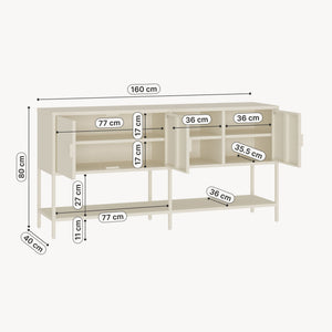 Credenza Bassa Kliri Madia con Ripiano e 6 Scomparti 160 x 40 x 80 cm - Bianco Crema [en.casa]