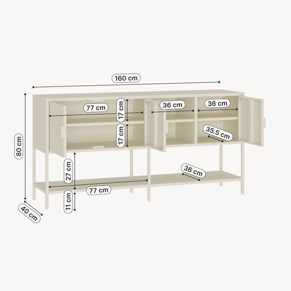 Credenza Bassa Kliri Madia con Ripiano e 6 Scomparti 160 x 40 x 80 cm - Bianco Crema [en.casa]