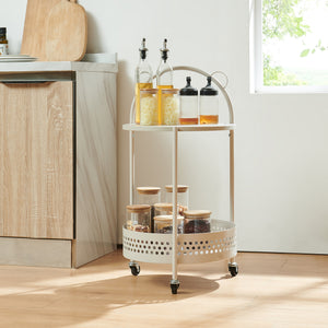 Carrello Portaoggetti Jässaatka a Rotelle Tavolino Rotondo in Acciaio con 2 Ripiani 76 x Ø40 cm - Grigio [en.casa]