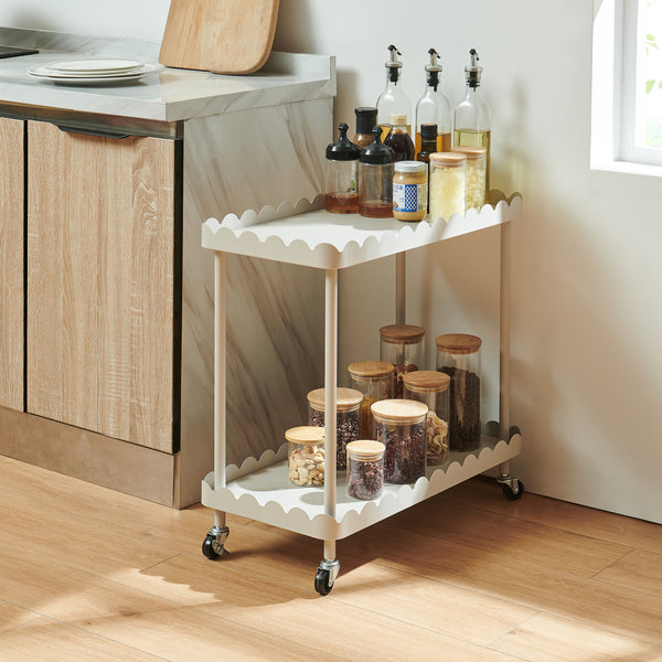 Carrello Portaoggetti Bolmanralu a 2 Ripiani e Rotelle 60 x 61 x 31 cm Struttura in Acciaio - Grigio [en.casa]