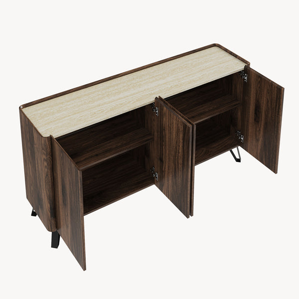 Sideboard Trorlon 160x40x83 cm effetto noce/travertino [en.casa]