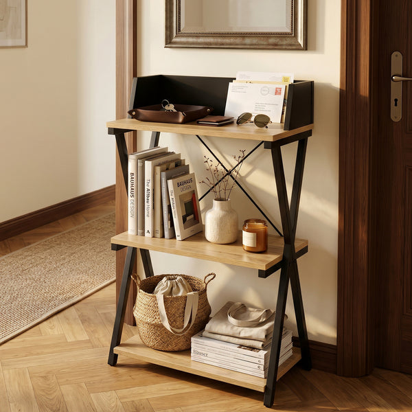 Libreria a colonna Kappespoo 84x50x30 cm Nero/effetto quercia [en.casa]