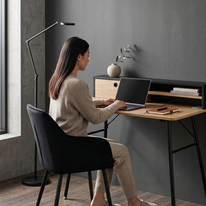 Scrivania Var 93x90x50 cm Nero/effetto quercia [en.casa]