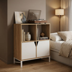 Comò Kerrköndam 94x76x40 cm effetto quercia/bianco [en.casa]