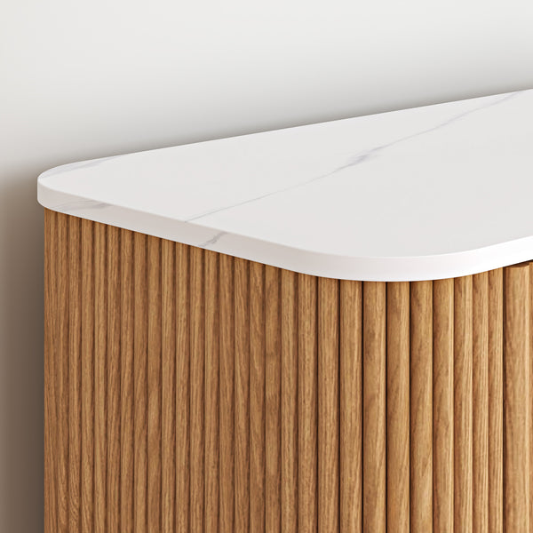 Cassettiera Comò a 6 Cassetti 120x42x78 cm Effetto Rovere / Effetto Marmo Bianco [en.casa] 