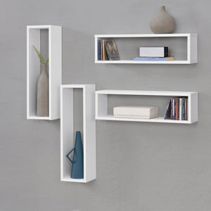 Set di 4 Mensole da Parete a Forma Rettangolare 59 x 14,5 x 17 cm 4 Scaffali da Muro con 2 Ripiani Portaoggetti - Vari Colori