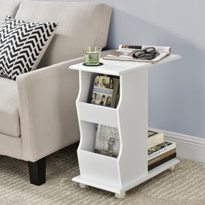 Tavolino laterale Kungälv 53x30x63 cm con ruote e scomparti portaoggetti Bianco en.casa