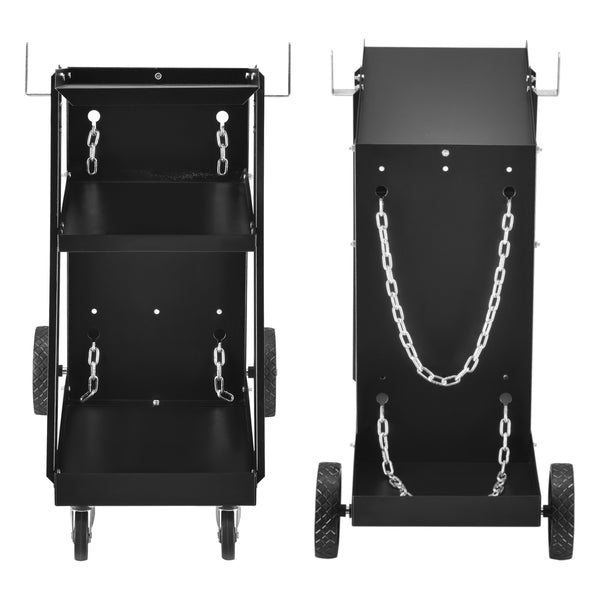 Carrello per saldatura per dispositivi di saldatura con 3 scomparti portaoggetti e contenitore per bombole di gas pro.tec