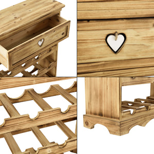 Mobile Portabottiglie con Cassetto 86 x 55 x 22 cm Cantinetta in Legno di Pino per 16 bottiglie Bancone Portabottiglie da Vino con 4 Ripiani in Design Classico