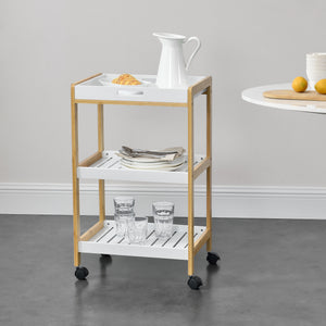 Carrello da servizio Lugano 75x46x35 cm Carrello con ripiano Bianco/Naturale en.casa