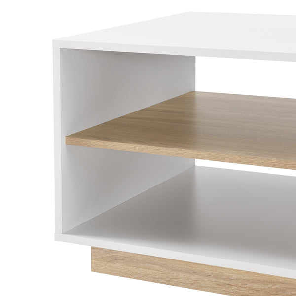 Tavolino Centrale Trelleborg da Salotto con Ripiano 100 x 60 x 46 cm - Bianco/Effetto Rovere [en.casa]