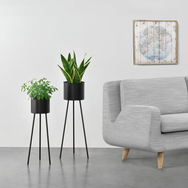 Set Dalhem di 2 Supporti Portavasi per Piante con Coprivasi in Metallo - Nero [en.casa]