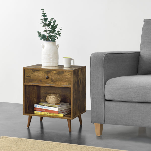 Tavolino Ronneby 58x50x40cm con cassetto Tonalità di legno scuro en.casa