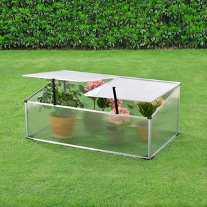 Mini Serra da Balcone/Terrazza per Piante Box Traslucido in Policarbonato 60 x 100 x 30/40 cm Protezione Piantine con Tettuccio Diviso e Apribile