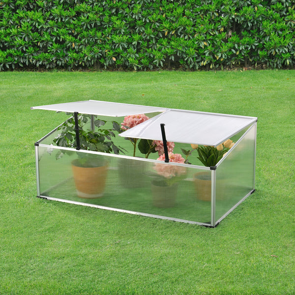 Mini Serra da Balcone/Terrazza per Piante Box Traslucido in Policarbonato 60 x 100 x 30/40 cm Protezione Piantine con Tettuccio Diviso e Apribile