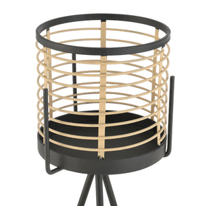Set di 2 Portavasi in Metallo - Supporto Nero a Treppiedi con Coprivaso a Righe Beige - Portapiante in 2 Misure Diverse 