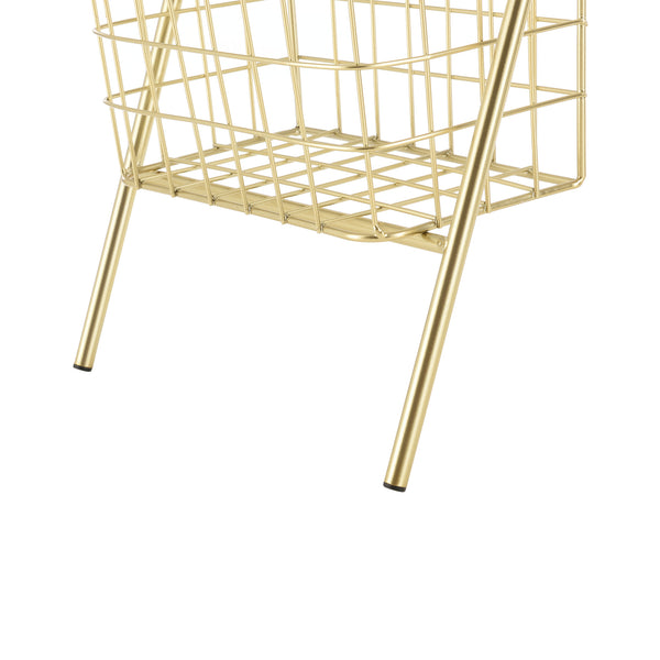 Scaffale di Design con 3 Cestini Rimovibili - Mobiletto in Metallo a Forma di Scala con 3 Contenitori - Portariviste, Portafrutta, Portaoggetti - Colore Ottone