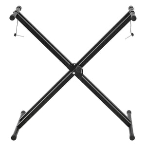 Set Composto di Supporto per Tastiera Musicale e Panca Imbottita in Similpelle, Costruzione Pieghevole e Regolabile in Altezza, Telaio in Ferro con Gomma Antiscivolo - Nero