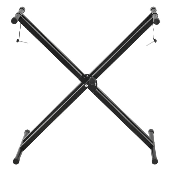 Set Composto di Supporto per Tastiera Musicale e Panca Imbottita in Similpelle, Costruzione Pieghevole e Regolabile in Altezza, Telaio in Ferro con Gomma Antiscivolo - Nero