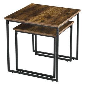 Set di 2 Tavolini Sovrapponibili Töreboda a Forma di Cubo - Color Legno Scuro/Nero [en.casa]