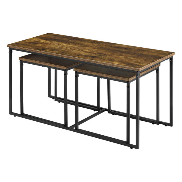 Set di 3 Tavolini da Salotto Haparanda Forma di Cubo/Rettangolare - Color Legno Scuro/Nero [en.casa]