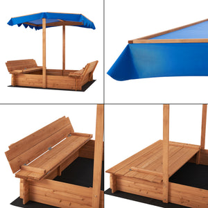 Sabbiera Kellenhusen in Legno con Panchine Integrate e Tettuccio Parasole - Sabbiera Chiudibile [en.casa]