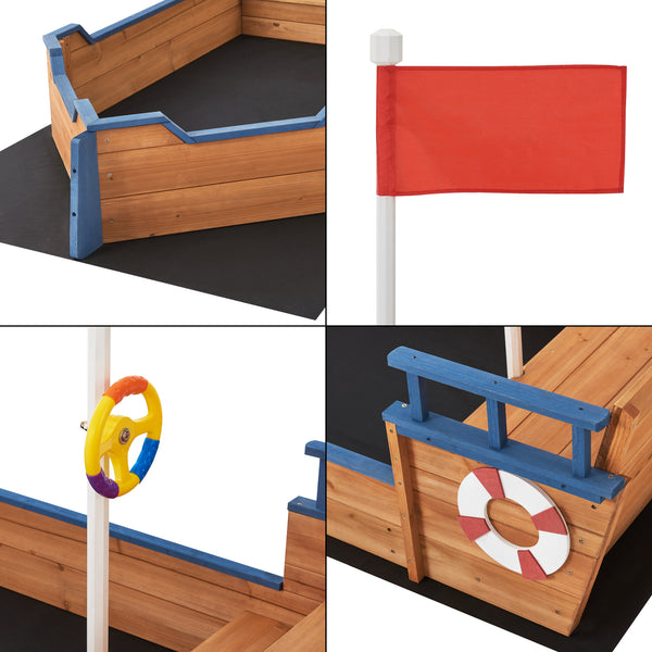 Sandbox Mestia con aspetto di nave pirata 136x193x94cm Legno Naturale [en.casa]