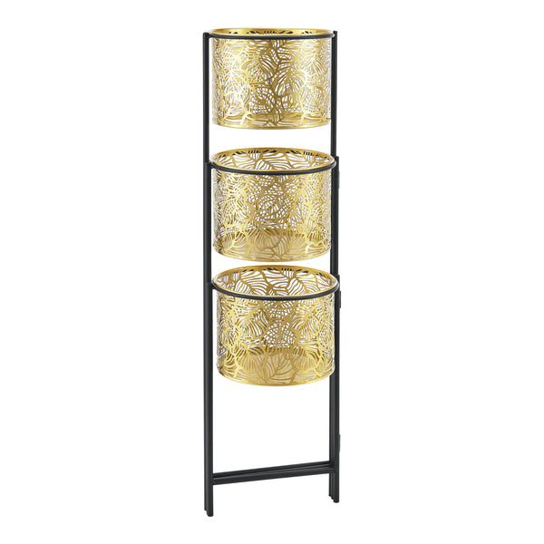 Porta Vasi da Interno Portapiante Stand per Piante con 3 Coprivasi Struttura Pieghevole Nero con 3 Porta Vasi Cilindrici in Altezze Diverse Color Ottone [en.casa]