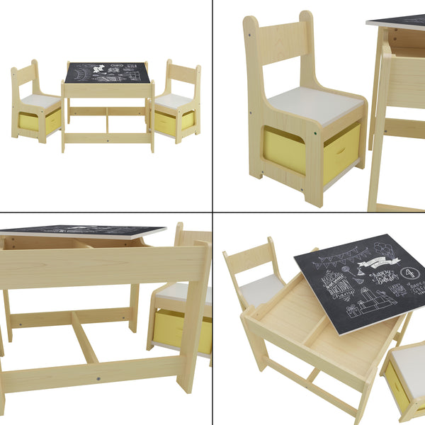Set Irixoa Tavolo e 2 Sedie per Bambini Piano Lavagna Ribaltabile e Sedie con Cassetti Contenitori [en.casa]