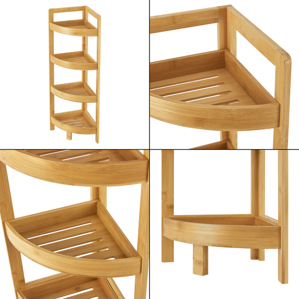 Mensola da bagno in bambù Lestijärvi Angolare con 4 ripiani 80x23x23cm [en.casa]