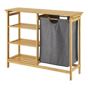 Scaffale da bagno con cesta per biancheria Nousiainen in bambù 80 x 100 x 30 cm [en.casa]