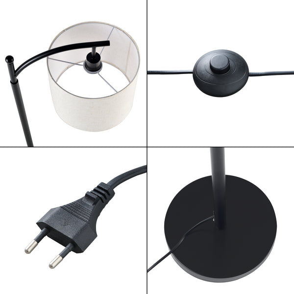 Lampada da Terra 'Coventry' Piantana in Metallo Nero con Paralume in Tessuto Beige [lux.pro]