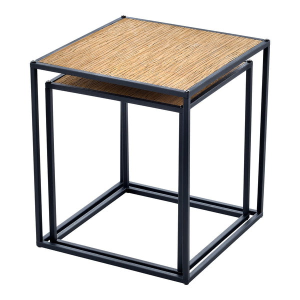 Set di 2 Tavolini Sovrapponibili 'Grindavik' a Forma di Cubo - Color Legno/Nero [en.casa] 