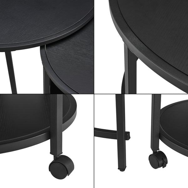 Set di 2 Tavolini Bassi Sovrapponibili 'Værøy' con Piano Rotondo - Nero [en.casa]