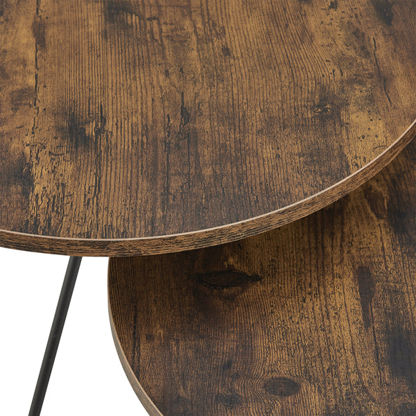 Set di 2 Tavolini Bassi da Salotto 'Väsby' con Piano Rotondo in Effetto Legno Scuro e Gambe a Forcina in Acciaio [en.casa]