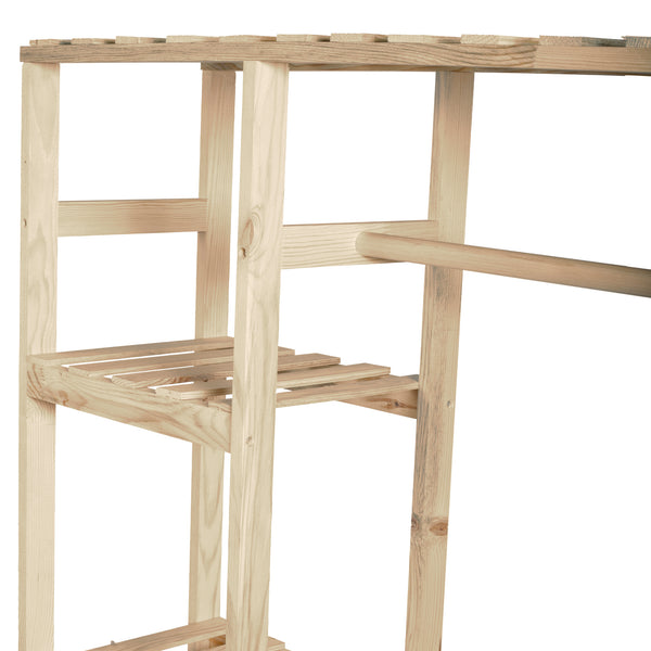 Stand Appendiabiti 'Smørum' 160 x 100 x 30 cm Organizzatore Guardaroba con Barra Porta Abiti e Ripiani Laterali Struttura in Legno di Pino [en.casa]