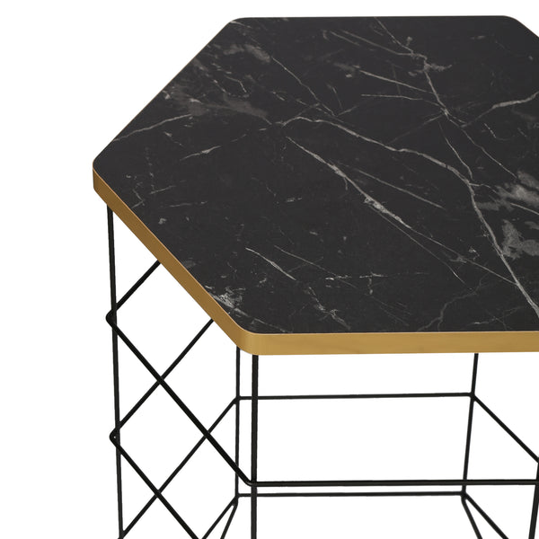 Set di tavolini Hørning set da 3 cestino in metallo nero / effetto marmo [en.casa]