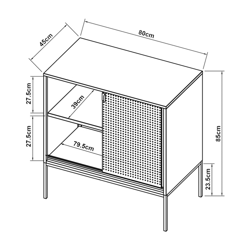 Schizzo in scala Credenza Eidsvoll in Acciaio con Anta Scorrevole 85 x 80 x 45 cm Verde [en.casa] 