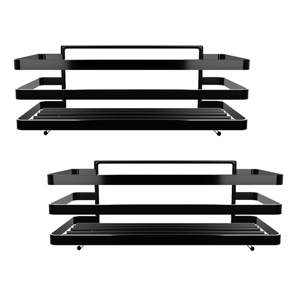 Set Pertunmaa di 2 Mensole da Bagno Cucina con Barre Anticadute - Metallo Nero [en.casa] 