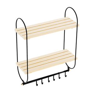 Mensola da parete Pielavesi con 6 ganci Nero/Naturale [en.casa]