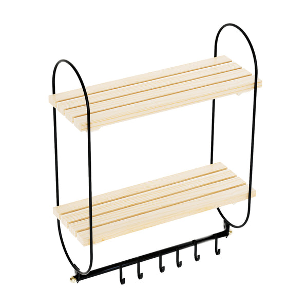 Mensola da parete Pielavesi con 6 ganci Nero/Naturale [en.casa]